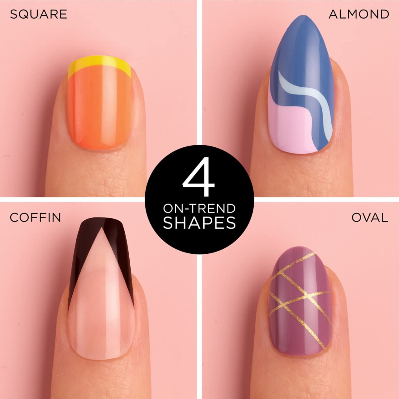 2358 Sally Hansen Salon Effects® Perfect Manicure, French Twist, Press On Nails, Coffin Shaped, Non-Damaging Adhesive Tabs, File, and Alcohol Pad Included