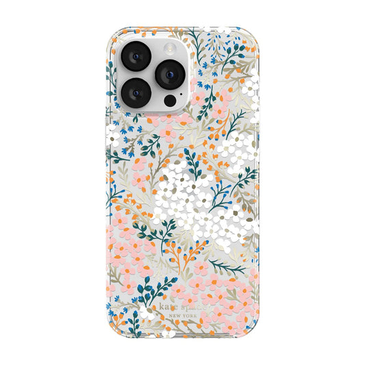 Kate Spade New York Protective Hardshell Case Compatible with Apple iPhone 14 Pro Max - [KSIPH-225-MFLR], Multi Floral/Rose/Pacific Green/Clear/Cream with Stones