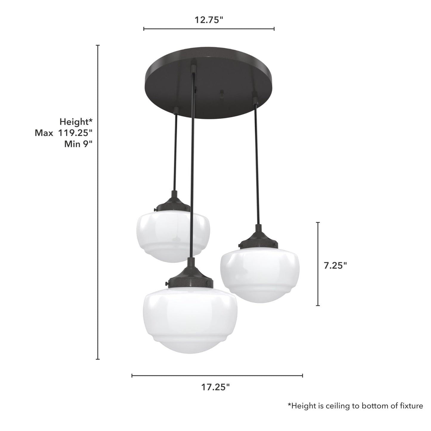 Hunter - Saddle Creek 3-light Noble Bronze, Medium Size Cluster Light, Dimmable, Schoolhouse Style, Round Shaped, for Bedrooms, Kitchens, Dining, Living Rooms - 19502