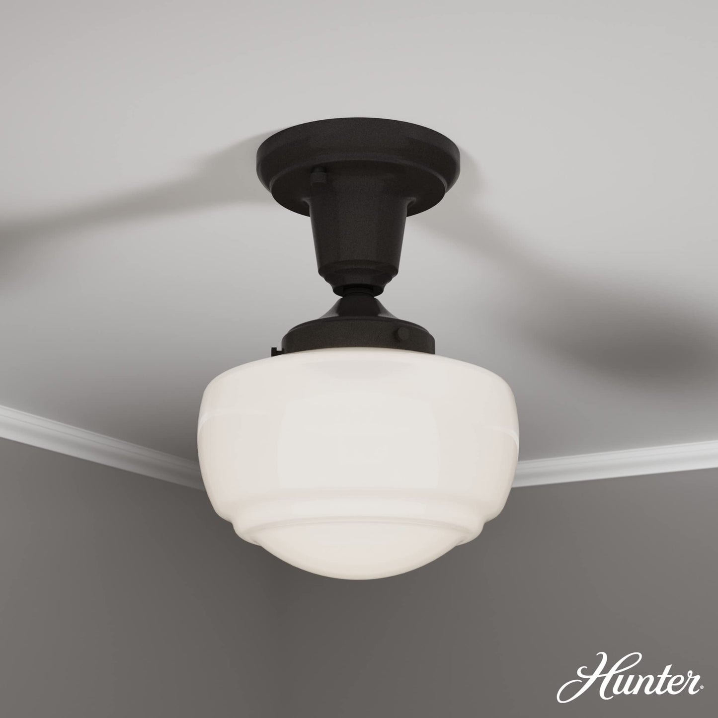 Hunter - Saddle Creek 1-light Noble Bronze, Small Pendant Light, Dimmable, Schoolhouse Style, Schoolhouse Shaped, for Bedrooms, Kitchens, Dining, Living Rooms - 19032