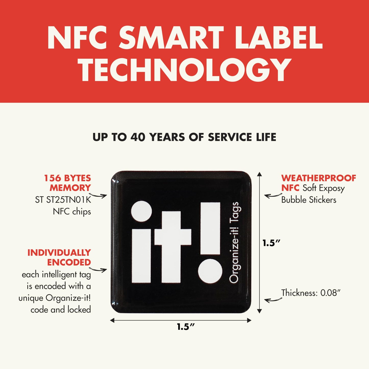 NFC Code Smart Labels | Scannable Weatherproof Tags for Storage Bins, Containers & Organization | Free APP for Tracking Inventory on iOS/Android | Free Unlimited Cloud-Based-Family Sharing | Pack of 8