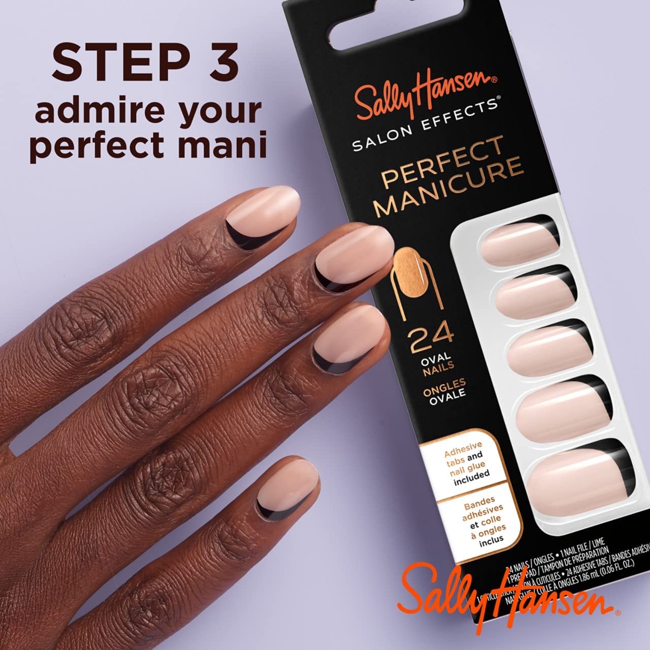2358 Sally Hansen Salon Effects® Perfect Manicure, French Twist, Press On Nails, Coffin Shaped, Non-Damaging Adhesive Tabs, File, and Alcohol Pad Included