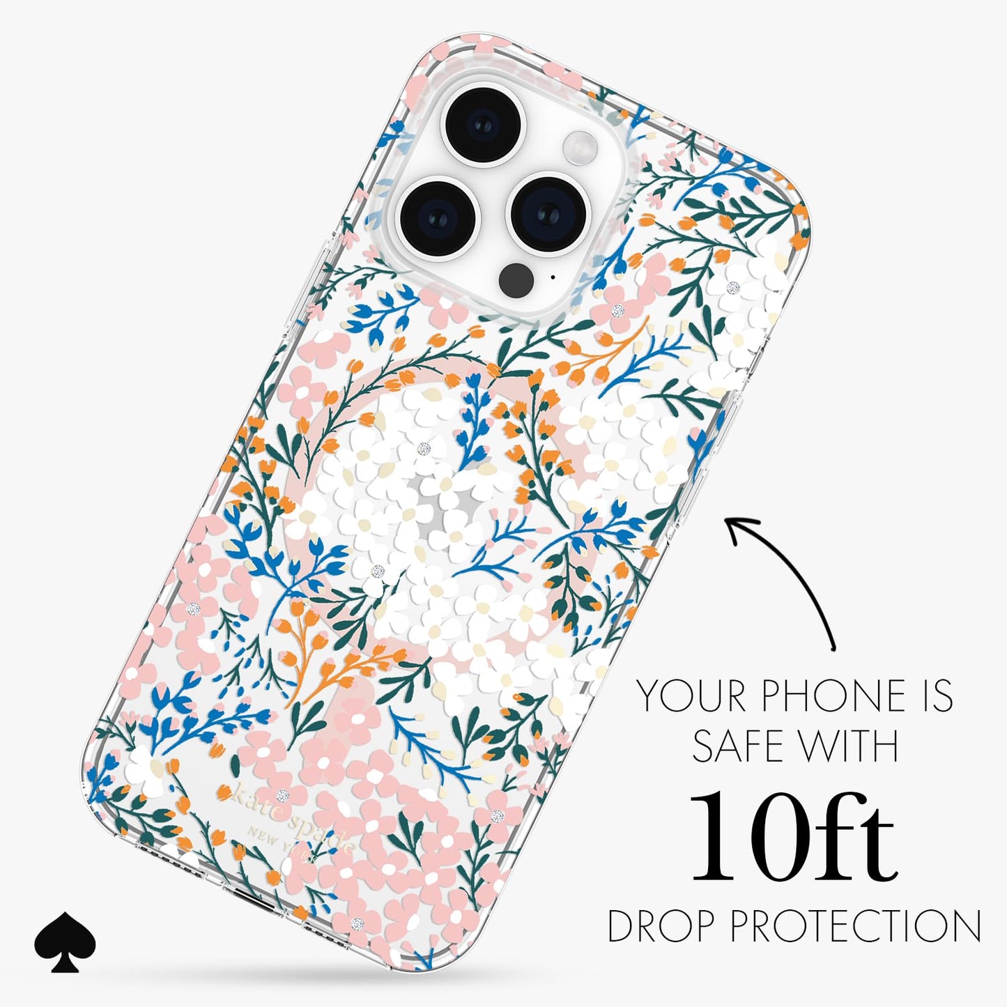 kate spade new york iPhone 14 Pro Max Case, Compatible with MagSafe - Multi Floral Rose and Pacific Green