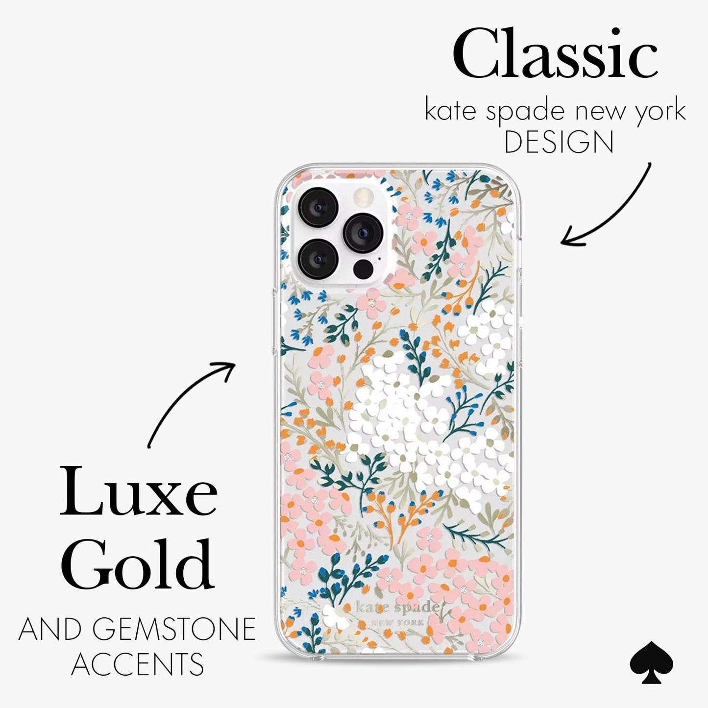 kate spade new york iPhone 12 Case/iPhone 12 Pro Case, Compatible with Wireless Charging - Hollyhock Floral