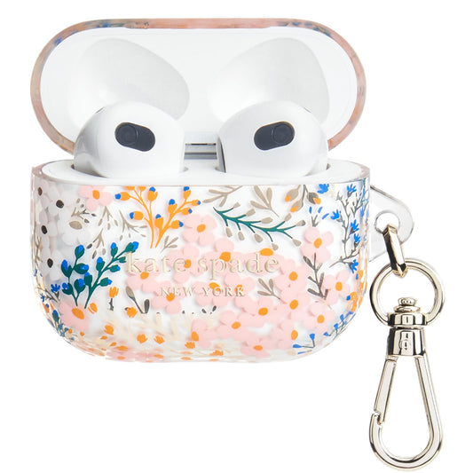 kate spade new york AirPods Protective Case with Keychain Ring - Multi Floral Rose, Compatible with Airpods 3rd Generation