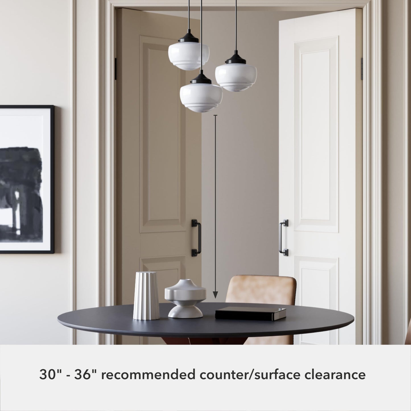 Hunter - Saddle Creek 3-light Noble Bronze, Medium Size Cluster Light, Dimmable, Schoolhouse Style, Round Shaped, for Bedrooms, Kitchens, Dining, Living Rooms - 19502