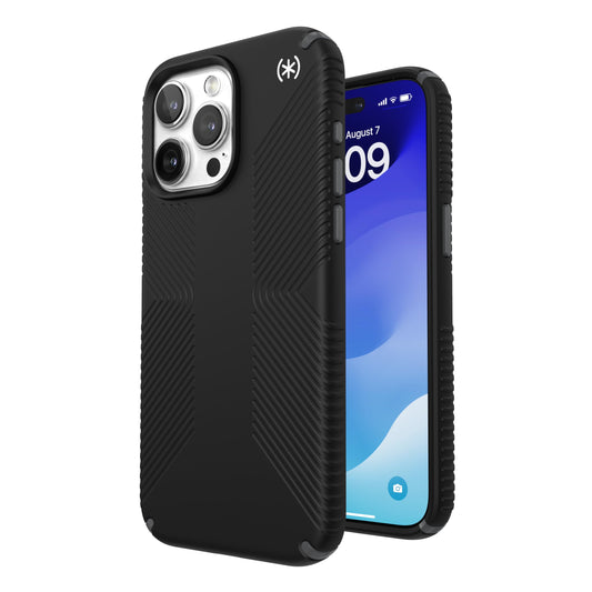 Speck iPhone 15 Pro Max Case - MagSafe Compatible, Drop Protection Grip - Scratch Resistant, Soft Touch, 6.7 Inch Phone Case - Presidio2 Grip Black/Slate Grey/White