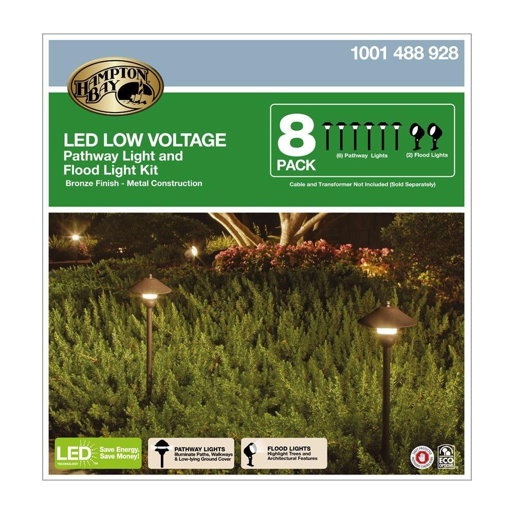Hampton Bay Low-Voltage LED Bronze Outdoor Light Kit (8-Pack), 22.38"H x 3.5"D x 5"W