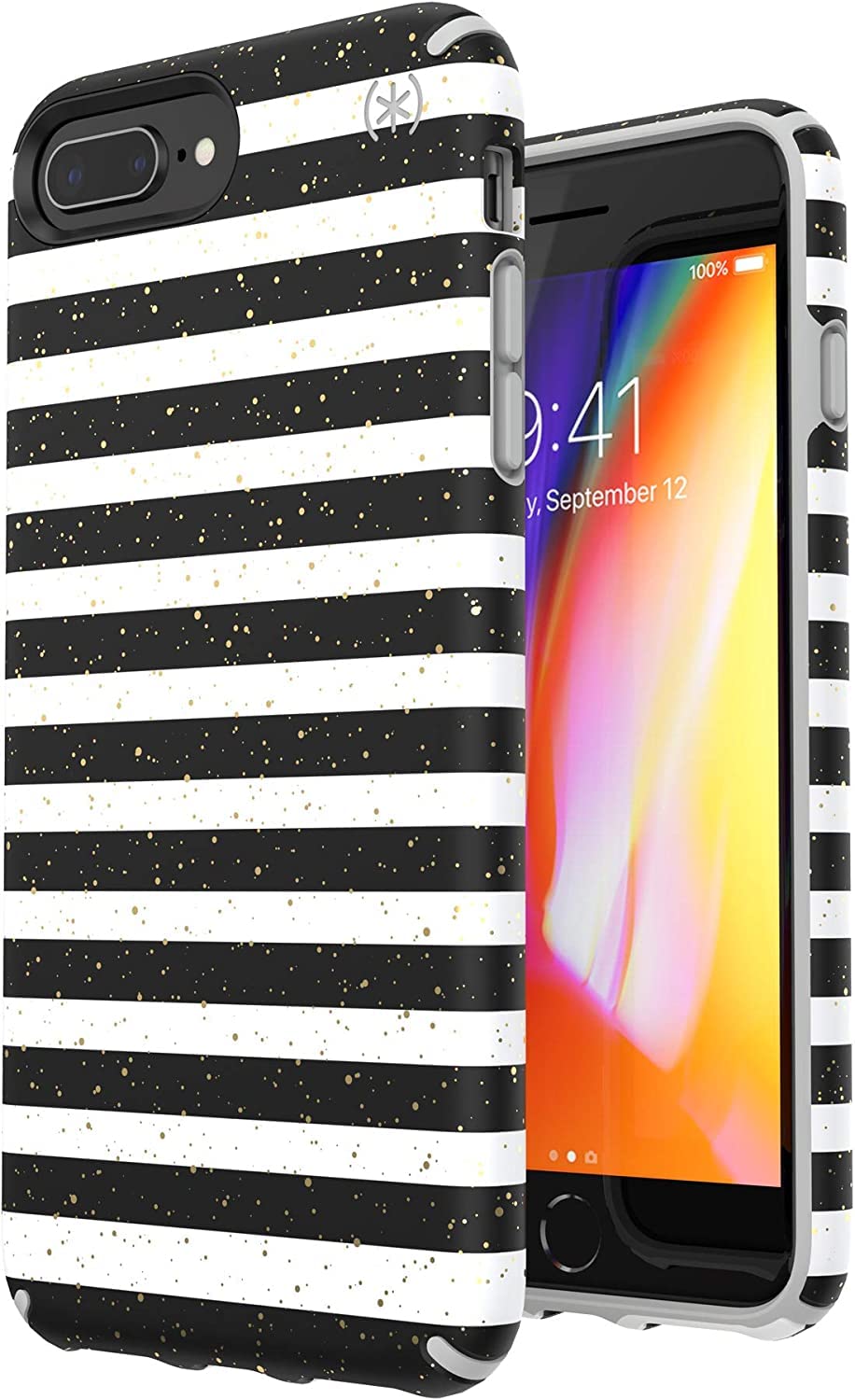 Speck Products Presidio Inked iPhone SE (2020) Case/iPhone 8/7/6S Case, Stripe Gold Specks/Marble Grey