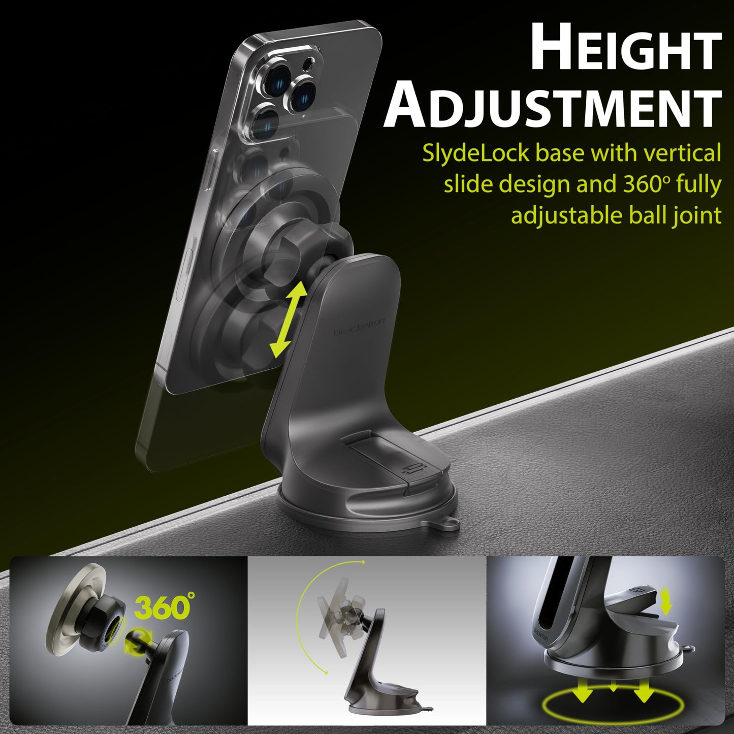 Bracketron MagAlign Compatible with Apple MagSafe and All Phones Magnetic Windshield Dashboard Cell Phone Mount for Car Home Office Cradle Grip Stand Desk Nightstand Cellphone Holder