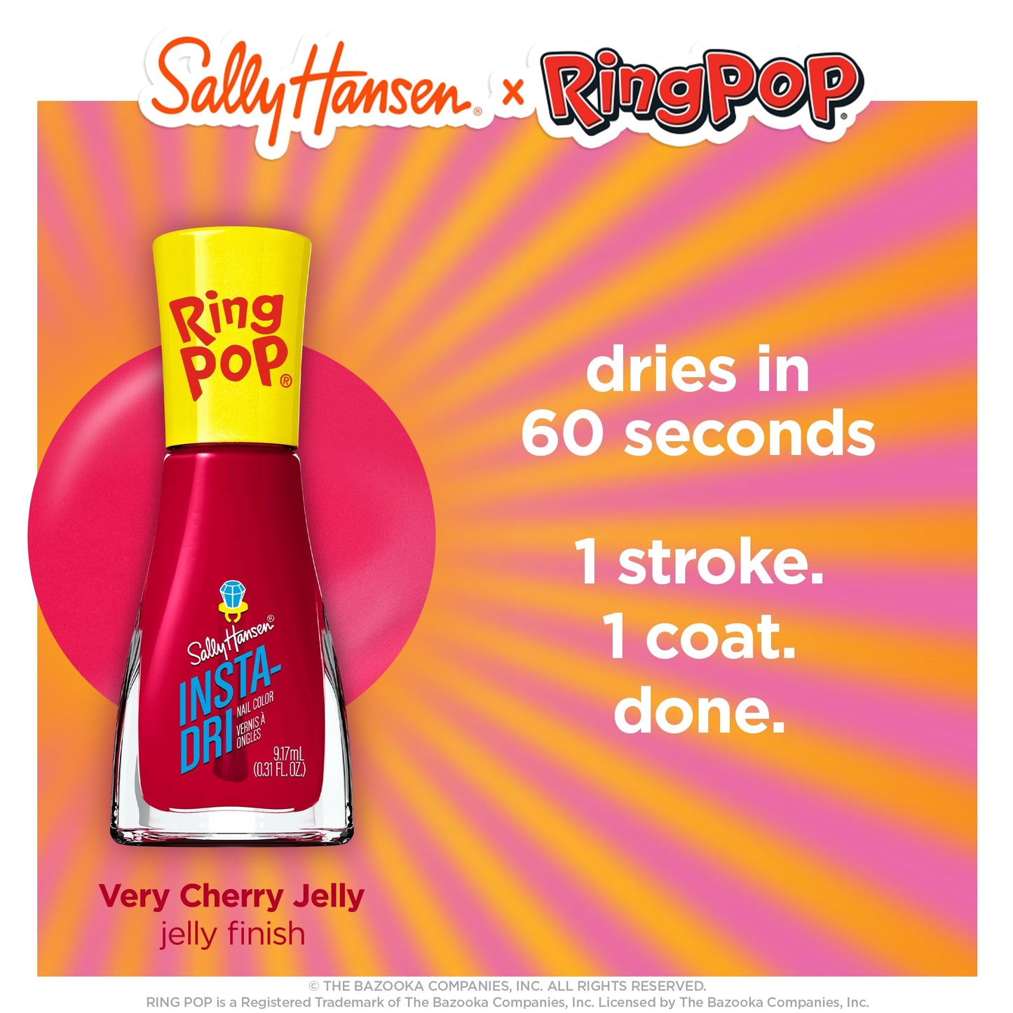 Sally Hansen Insta-Dri®, Ring Pop Nail Polish Duo, Quick Dry, Long Lasting, Streak-Free Shine, Red and Purple Nail Polishes