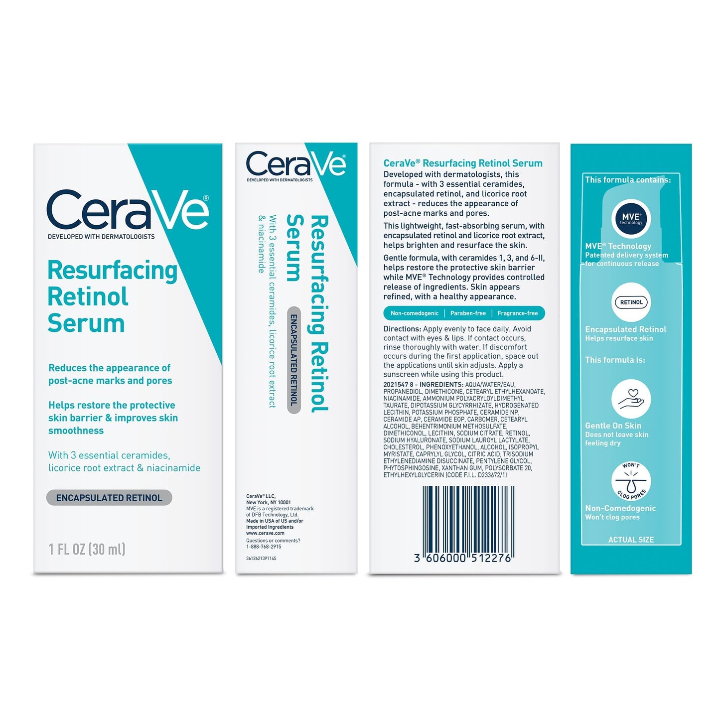 CeraVe Retinol Serum for Post-Acne Marks and Skin Texture | Pore Refining, Resurfacing, Brightening Facial Serum with Retinol and Niacinamide | Fragrance Free, Paraben Free & Non-Comedogenic| 1 Oz