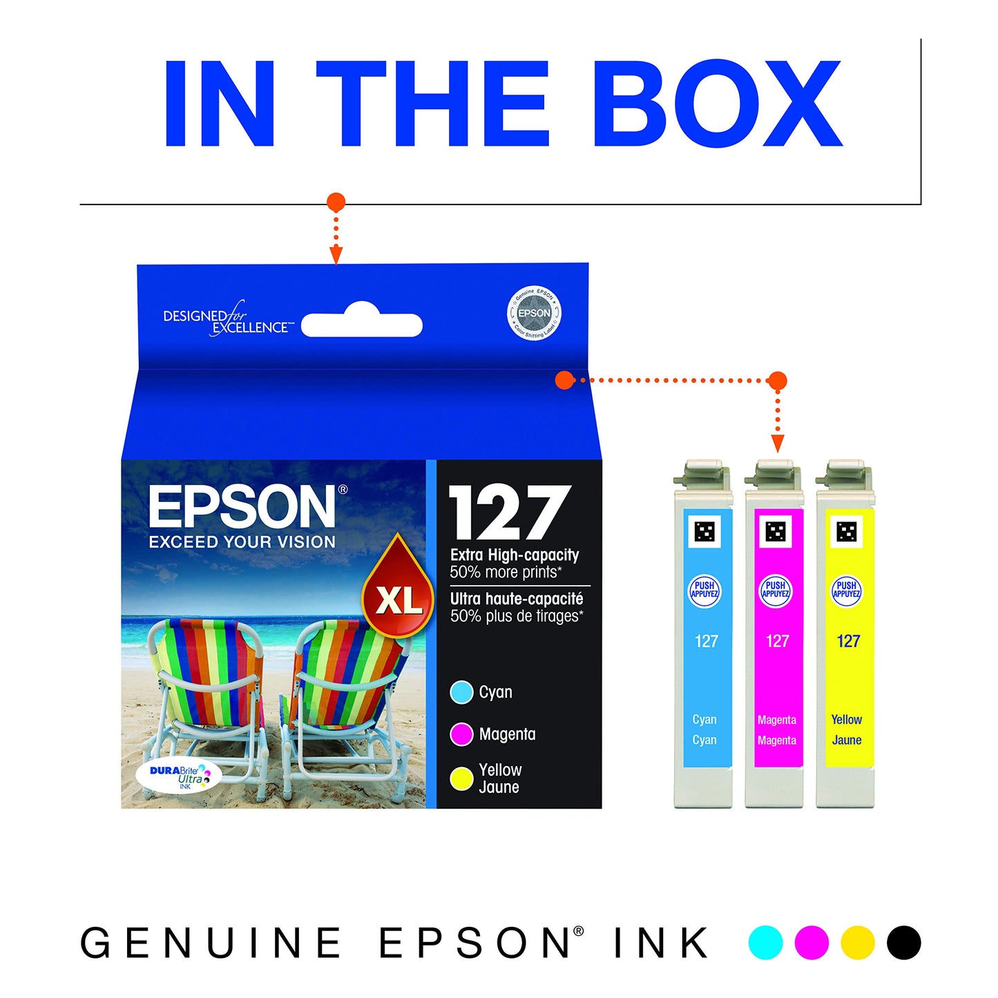 EPSON T127 DURABrite Ultra Ink Standard Capacity Color Combo Pack (T127520) for Select Epson Stylus and Workforce Printers, Cyan