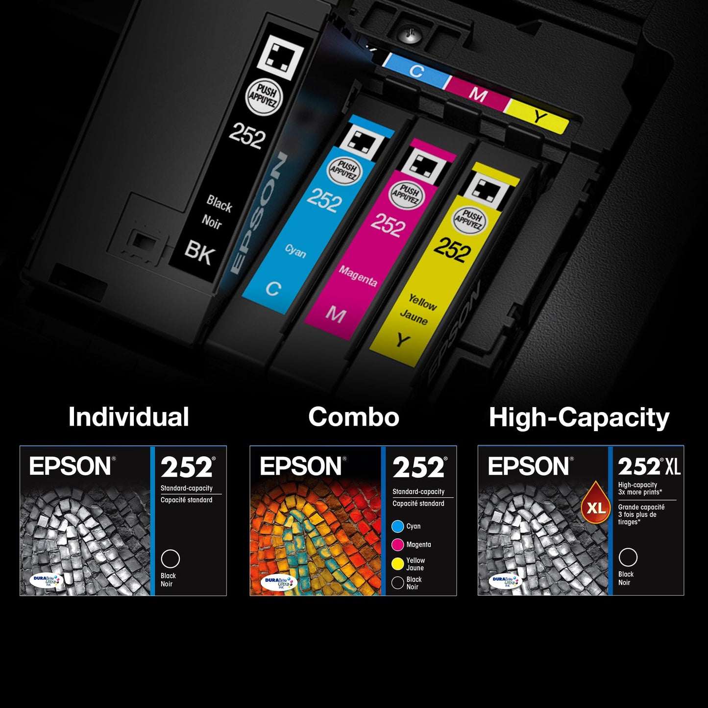 EPSON 252 DURABrite Ultra Ink Standard Capacity Black Cartridge (T252120-S) Works with WorkForce WF-3620, WF-3640, WF-7110, WF-7610, WF-7620, WF-7710, WF-7720, WF-7210