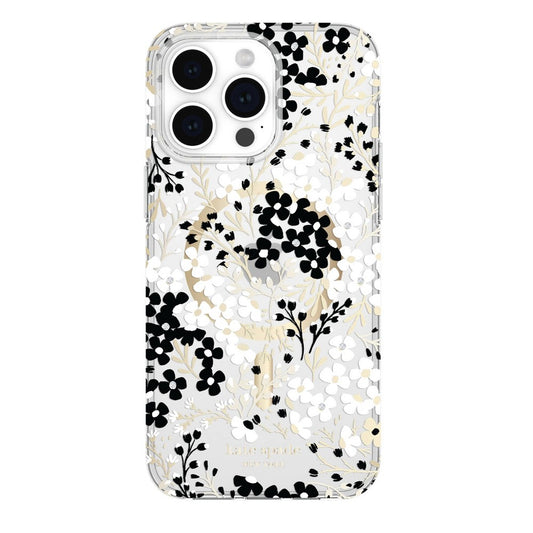 Kate Spade New York Apple iPhone 15 Pro Max Protective Case with MagSafe - Black & White Floral with Gems
