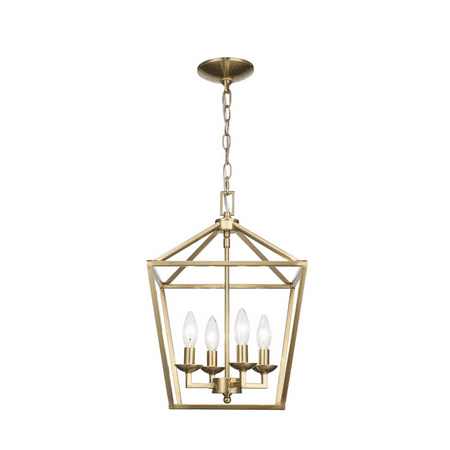 Home Decorators Collection Weyburn 4-Light Gold Farmhouse Chandelier Light Fixture with Caged Metal Shade