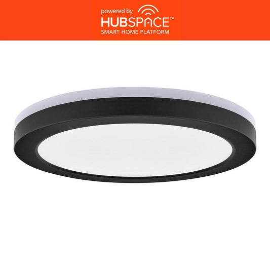 12 in. LED Flush Mount Smart CCT and RGB Selectable Matte Black Finish with Night Light Powered by Hubspace