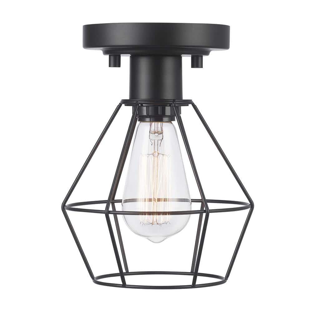 Bryson 1-Light Matte Black Caged Shade Flush Mount