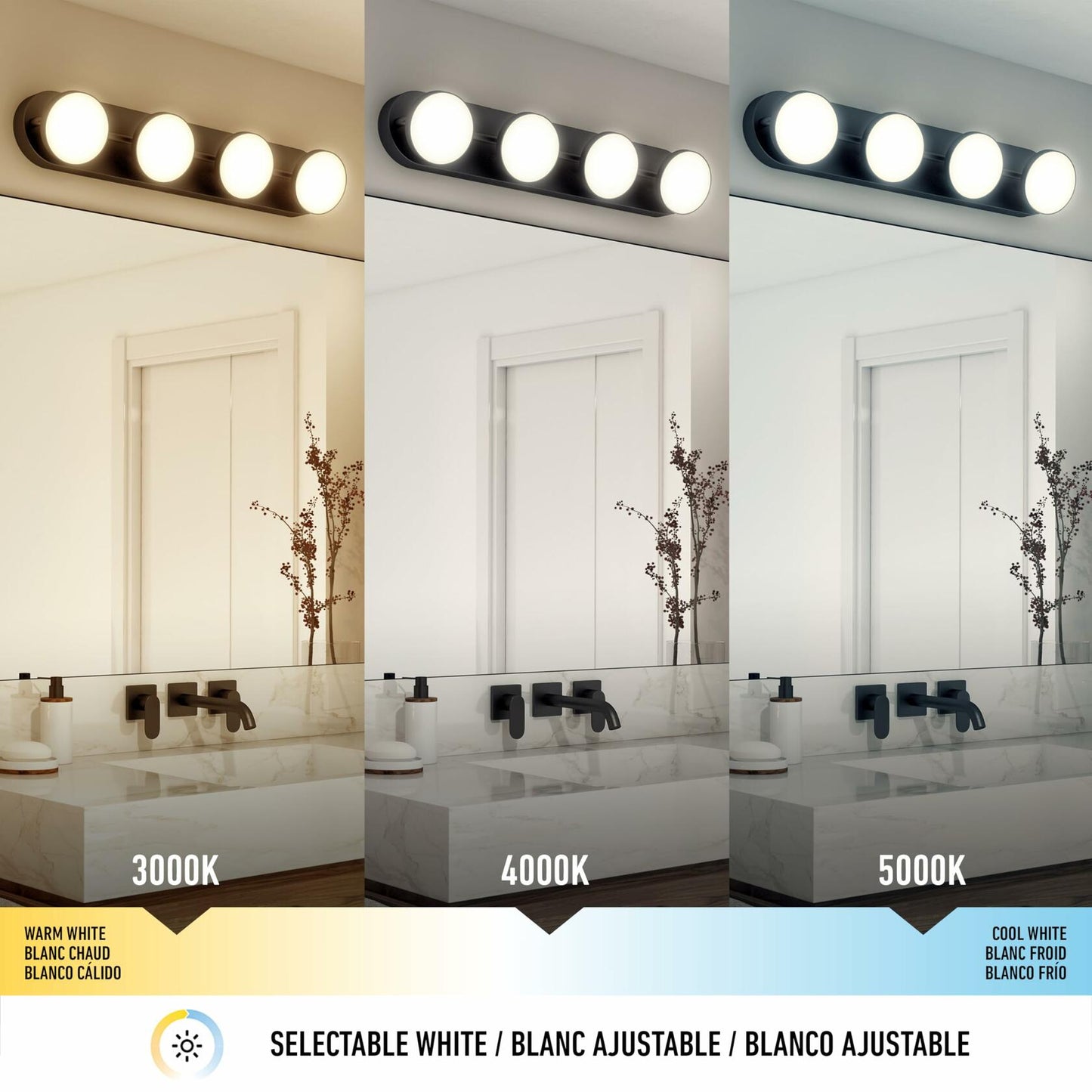 artika Santori 21 Watts Integrated LED Modern Bathoom Vanity Light, Matte Black Ideal for Bathroom, 1700 Lumens 3000-4000-5000 Kelvin Made of Steel,