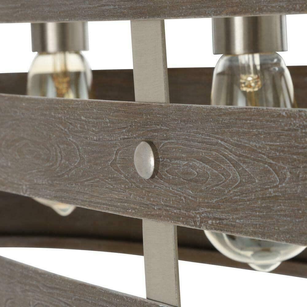 Gulliver 38.5 in. 4-Light Brushed Nickel Farmhouse Linear Island Chandelier with Weathered Gray Wood Accents