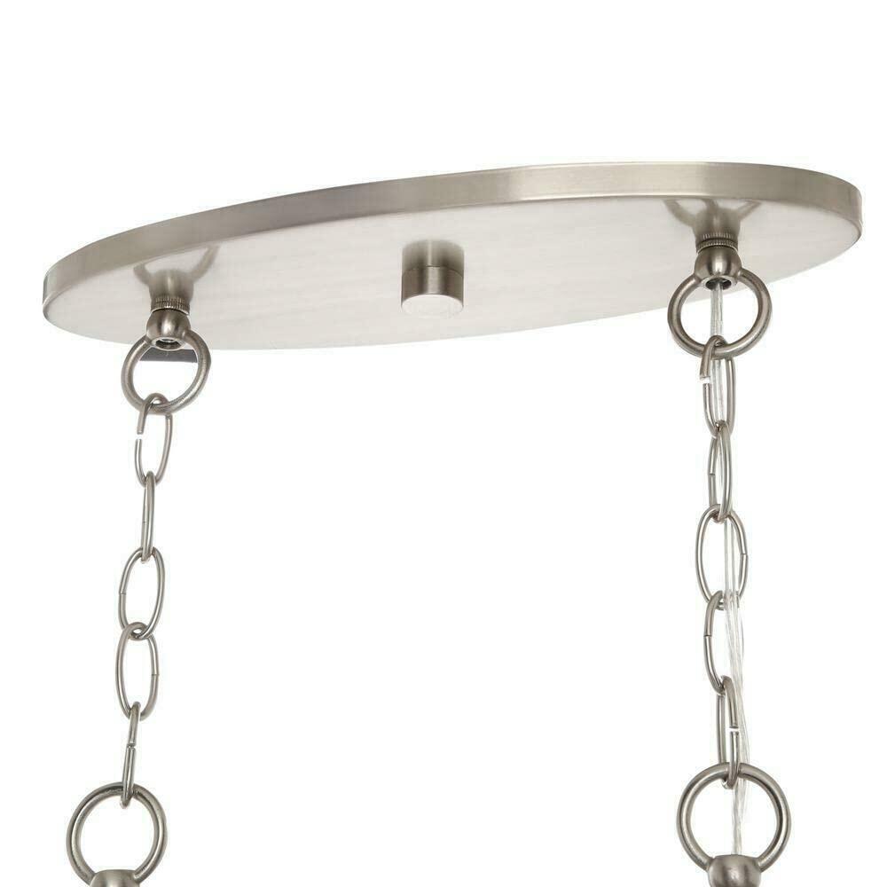 Gulliver 38.5 in. 4-Light Brushed Nickel Farmhouse Linear Island Chandelier with Weathered Gray Wood Accents