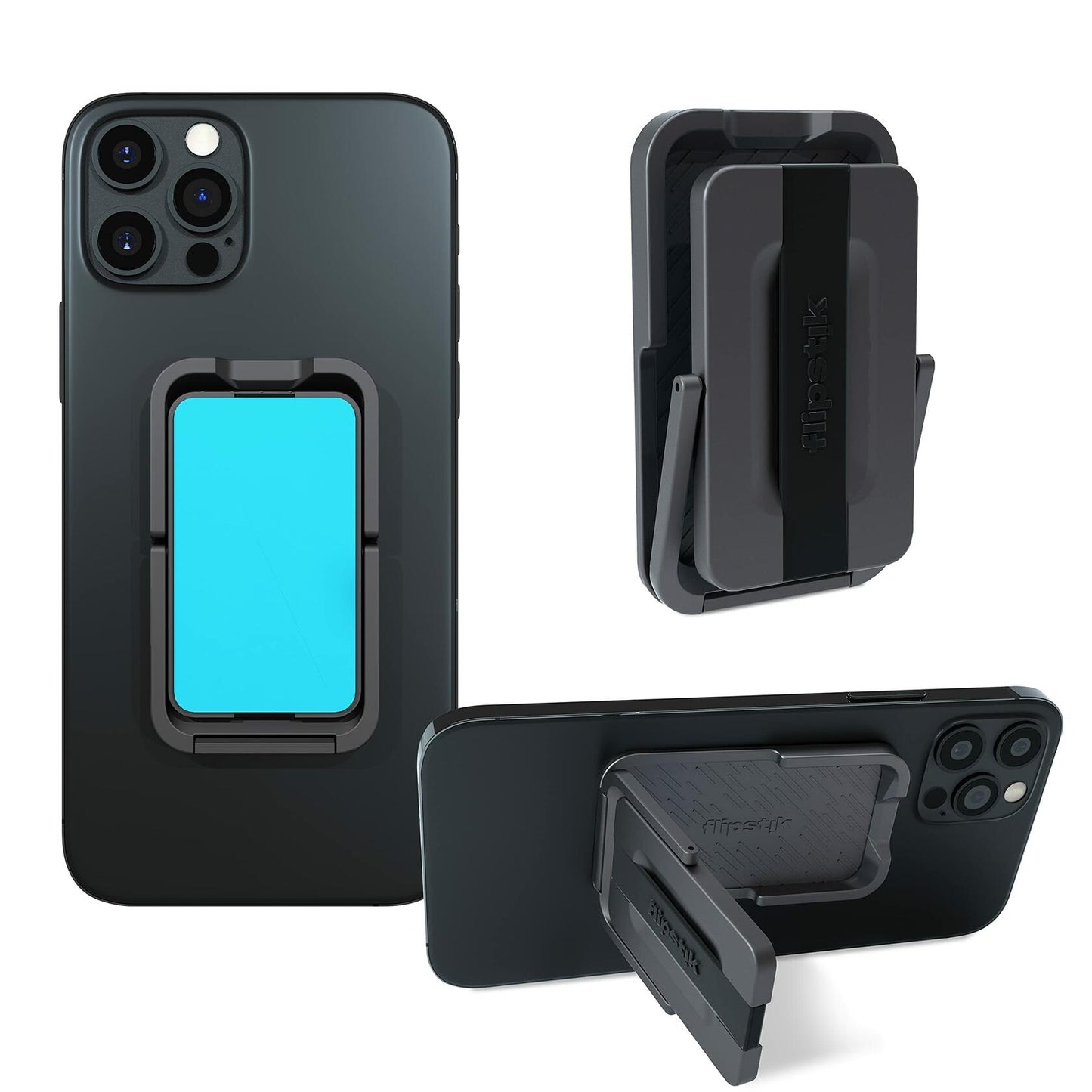 Flipstik Pro – Sticks to Any Flat Surface Like Walls or Mirrors – Hands Free Selfies – Videos – car Mount – Tripod – Phone Stand – Kickstand – Finger Grip Loop for Secure Hold (Black)
