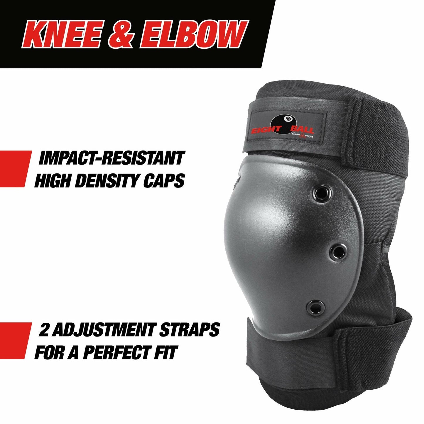 Eight Ball Black Pads, for Bike, Skate, and Scooter, Adult 14+