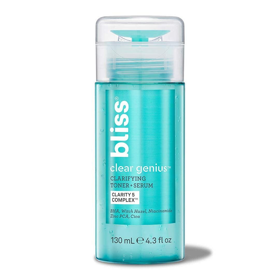 Bliss Clear Genius Clarifying Toner + Serum - 4.3 Fl Oz - Purifies Pores, Tones, Calms & Clears Skin - Salicylic Acid, Niacinamide & Witch Hazel - Clean Paraben Free - Vegan & Cruelty-Free