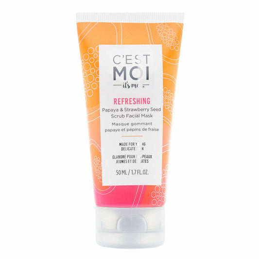 C'est Moi Refreshing Papaya & Strawberry Seed Scrub Facial Mask | Balance & Hydrate Skin, Moisturizing Facial Mask, Clinically Tested Non-Toxic Ingredients feat. Sugar & Aloe, EWG Verified, 1.7 oz