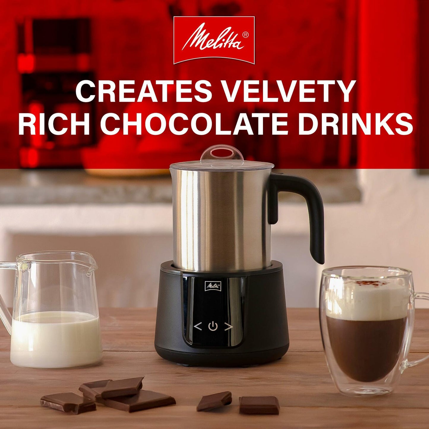Melitta Montalatte Milk Frother Coffee and Hot Chocolate Stainless Steel Electric Milk Frother
