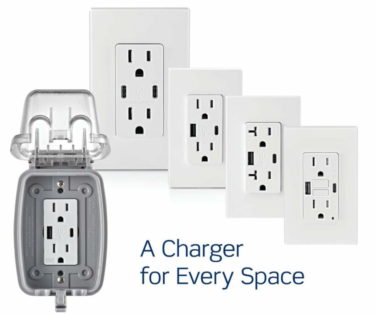 Leviton Type-A USB In-Wall Charger w/ Tamper-Resistant Outlet 15A Black T5632-BE