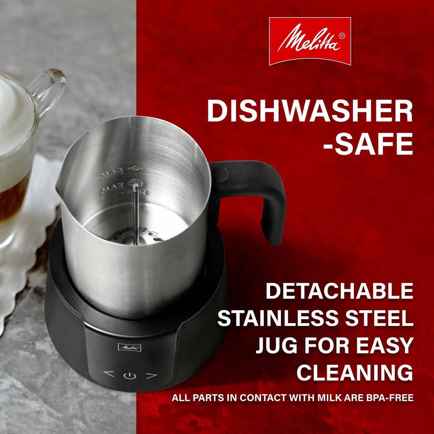 Melitta Montalatte Milk Frother Coffee and Hot Chocolate Stainless Steel Electric Milk Frother