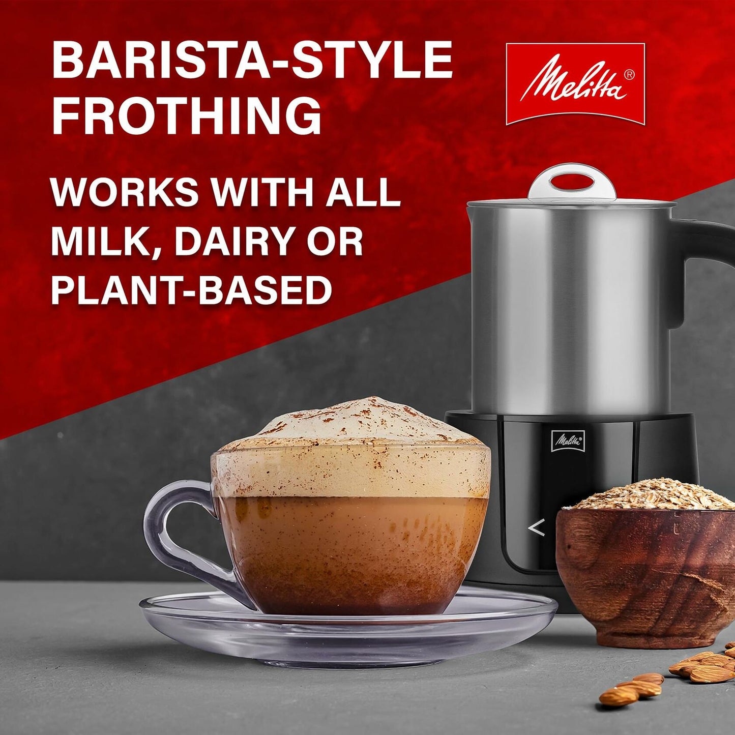 Melitta Montalatte Milk Frother Coffee and Hot Chocolate Stainless Steel Electric Milk Frother