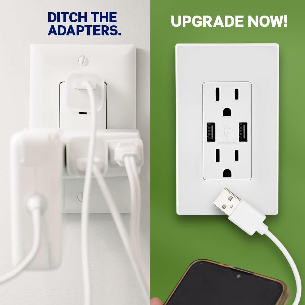 Leviton Type-A USB In-Wall Charger w/ Tamper-Resistant Outlet 15A Black T5632-BE