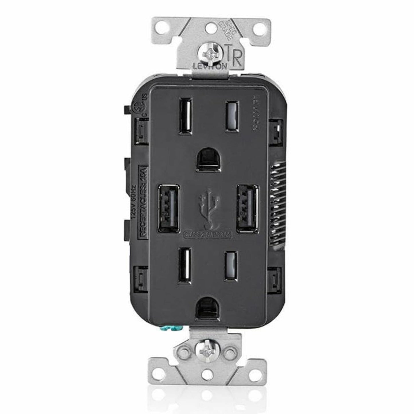 Leviton Type-A USB In-Wall Charger w/ Tamper-Resistant Outlet 15A Black T5632-BE