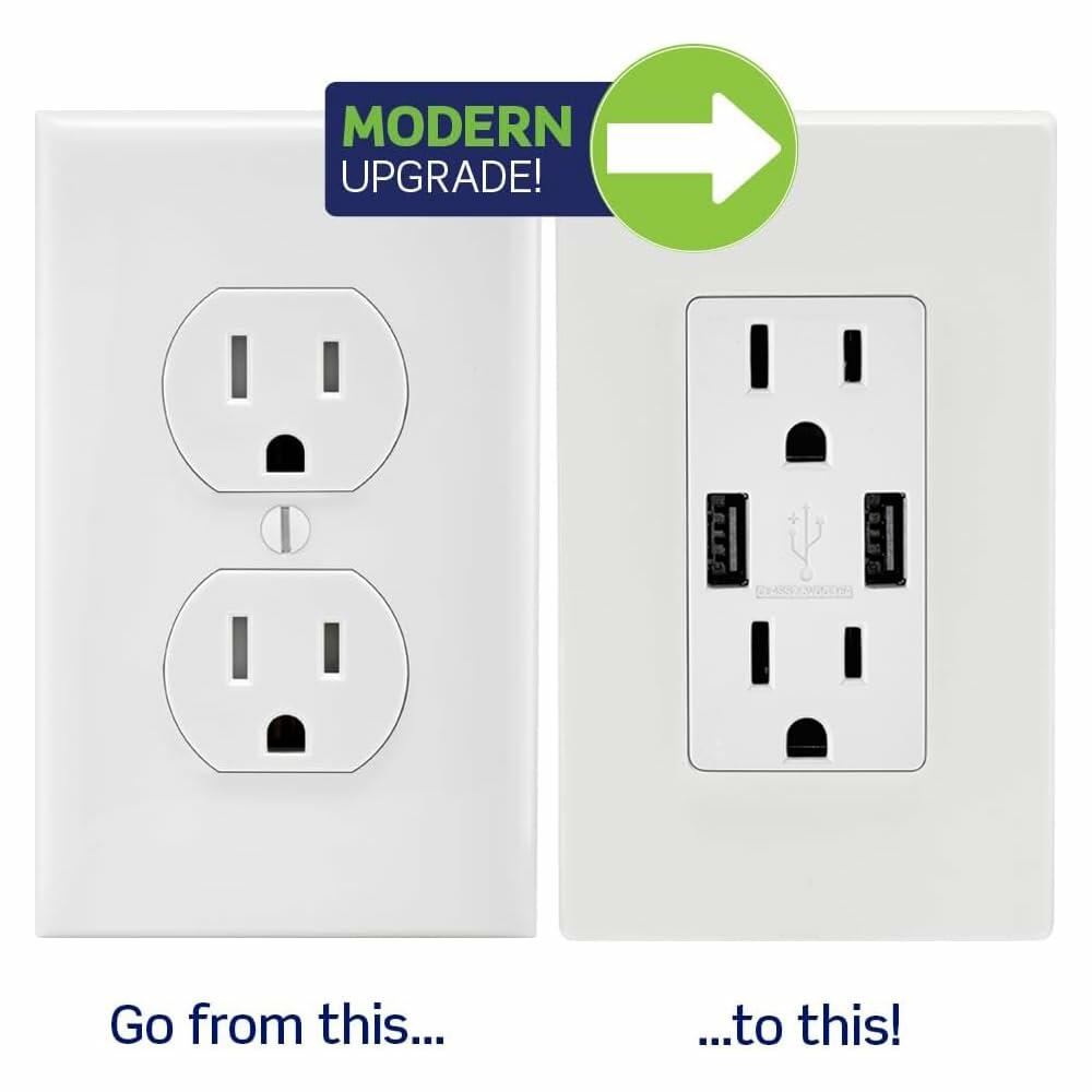 Leviton Type-A USB In-Wall Charger w/ Tamper-Resistant Outlet 15A Black T5632-BE