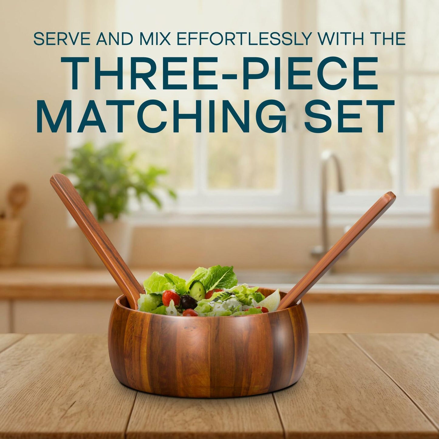 Gibson Home Laroda Acacia Wood Salad Bowl Set