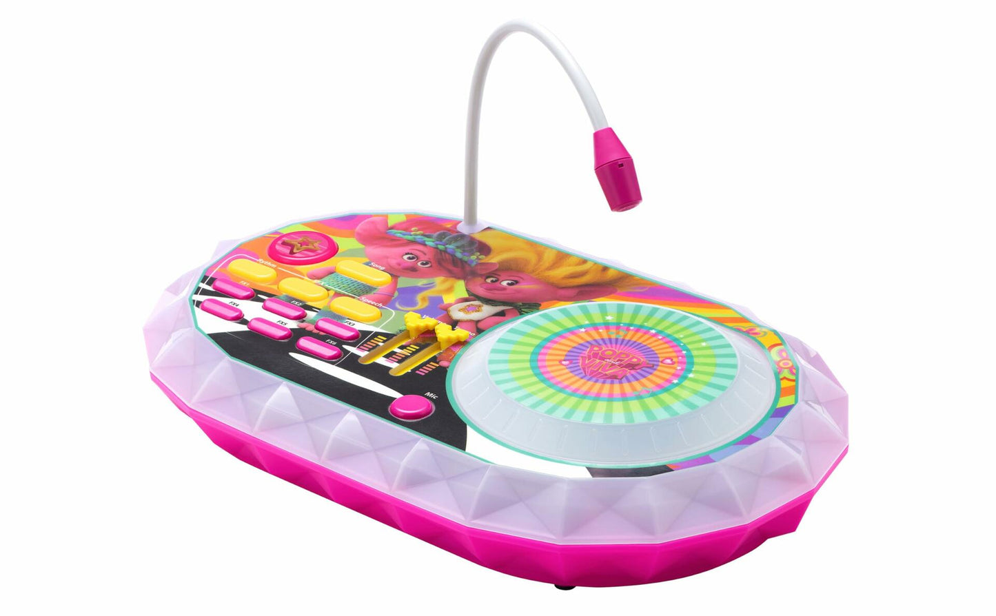 eKids Trolls Band Together DJ Party Mixer Turntable Toy with Built in Microphone for Kids, for Fans of Trolls Toys for Girls