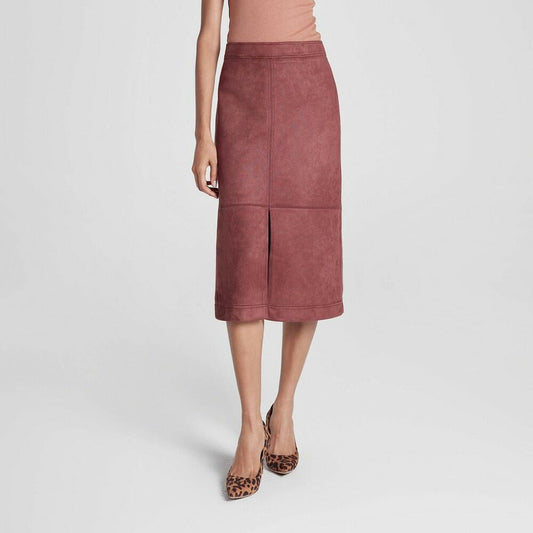 Women's Faux Suede Midi A-Line Skirt - A New Day™ Brown L