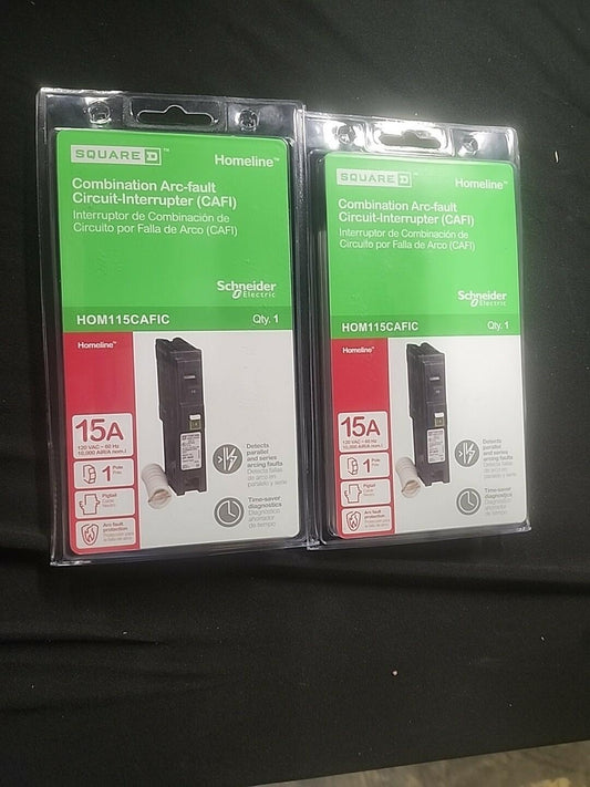 LOT OF 2X SQUARE D  HOM115CAFIC 15A AFCI  1POLE CIRCUIT BREAKER W/ PIG-TAIL !