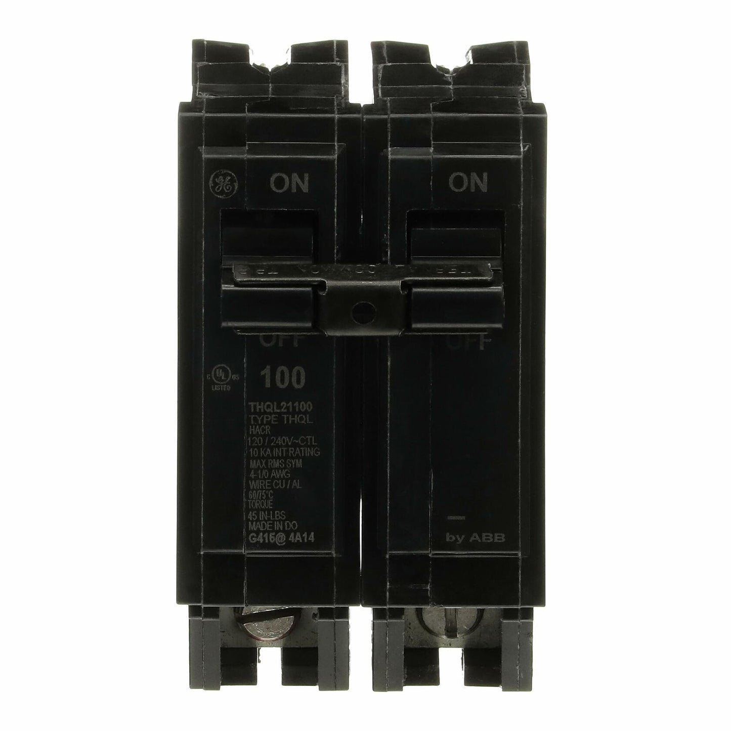 GE Q-Line THQL21100P Q Line 100A Double-Pole Circuit Breaker • 120/240 V, 100 Amp • THQL Two-Pole Load Center Circuit Breaker • ABB 100-Amp 2-Pole 120/240V Breaker