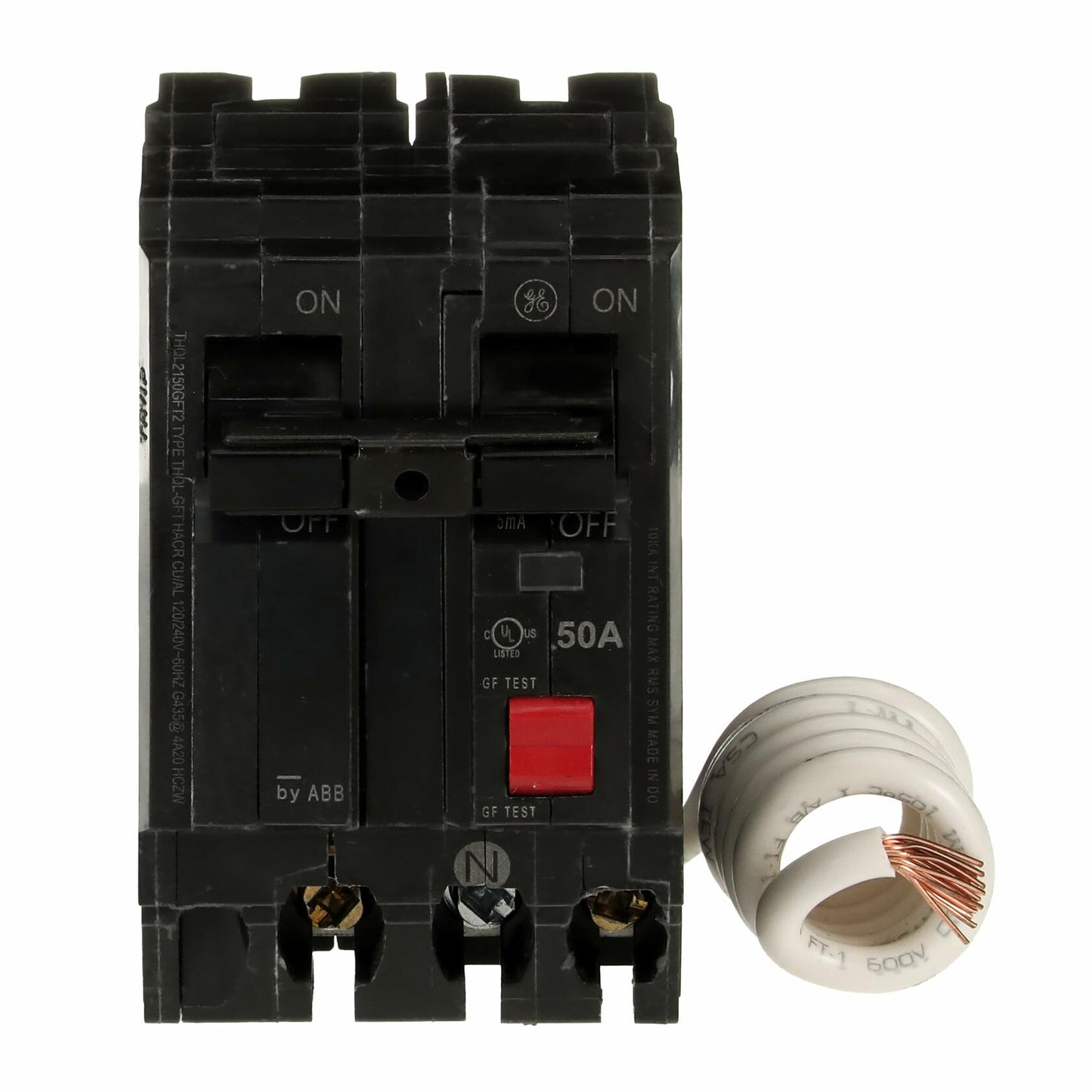 ABB Q-Line® THQL2150GFT2P 50A 240-Volts Double Pole Circuit Breaker • 50 Amp Double Pole Ground Fault Breaker with Self-Test • 120/240 VAC 2-Pole GFCI Breaker • Ground Fault Circuit Interrupter