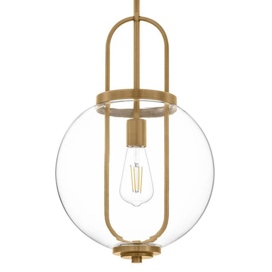 Nelwyn 1-Light Vintage Brass Pendant with Clear Glass Globe Shade